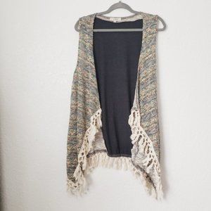 Umgee Boho Fringe Open Front Duster Cardigan Vest